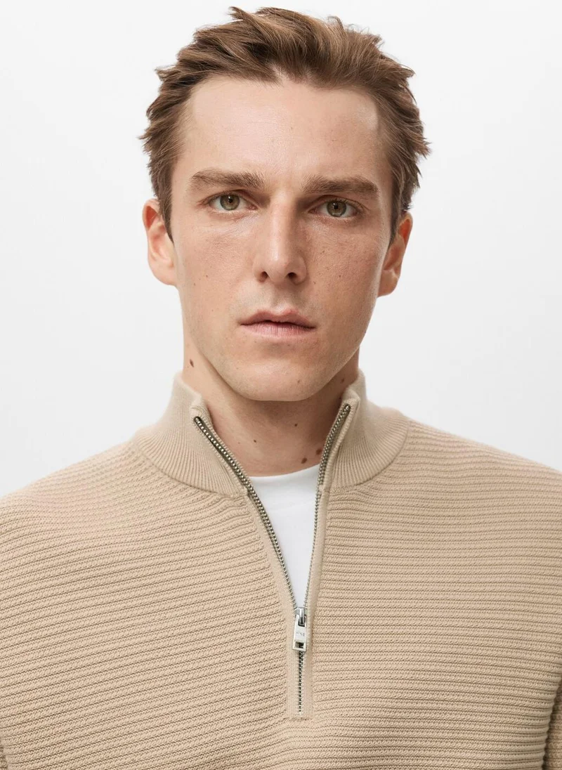 Mango Man  Cotton sweater with neck zip for Men | Best Price UAE